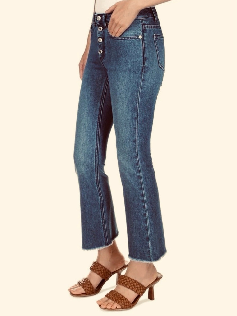 Michael Michael Kors Flared Frayed-Hem Cropped Jeans, Riviera Wash, Size 6, $98